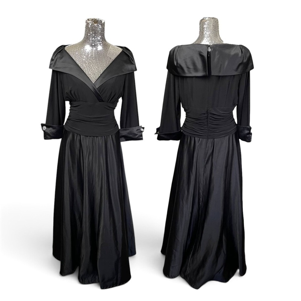 Eliza J Black Portrait Collar 3/4 Sleeve Fit & Flare Formal Gown Size 14
